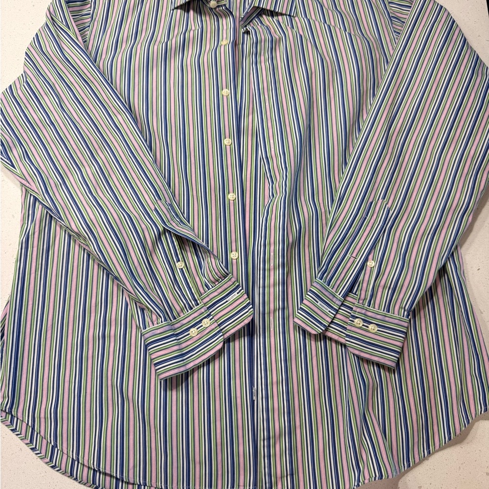 Ralph Lauren Men's Blue Striped Shirt LARGE neck 16.5